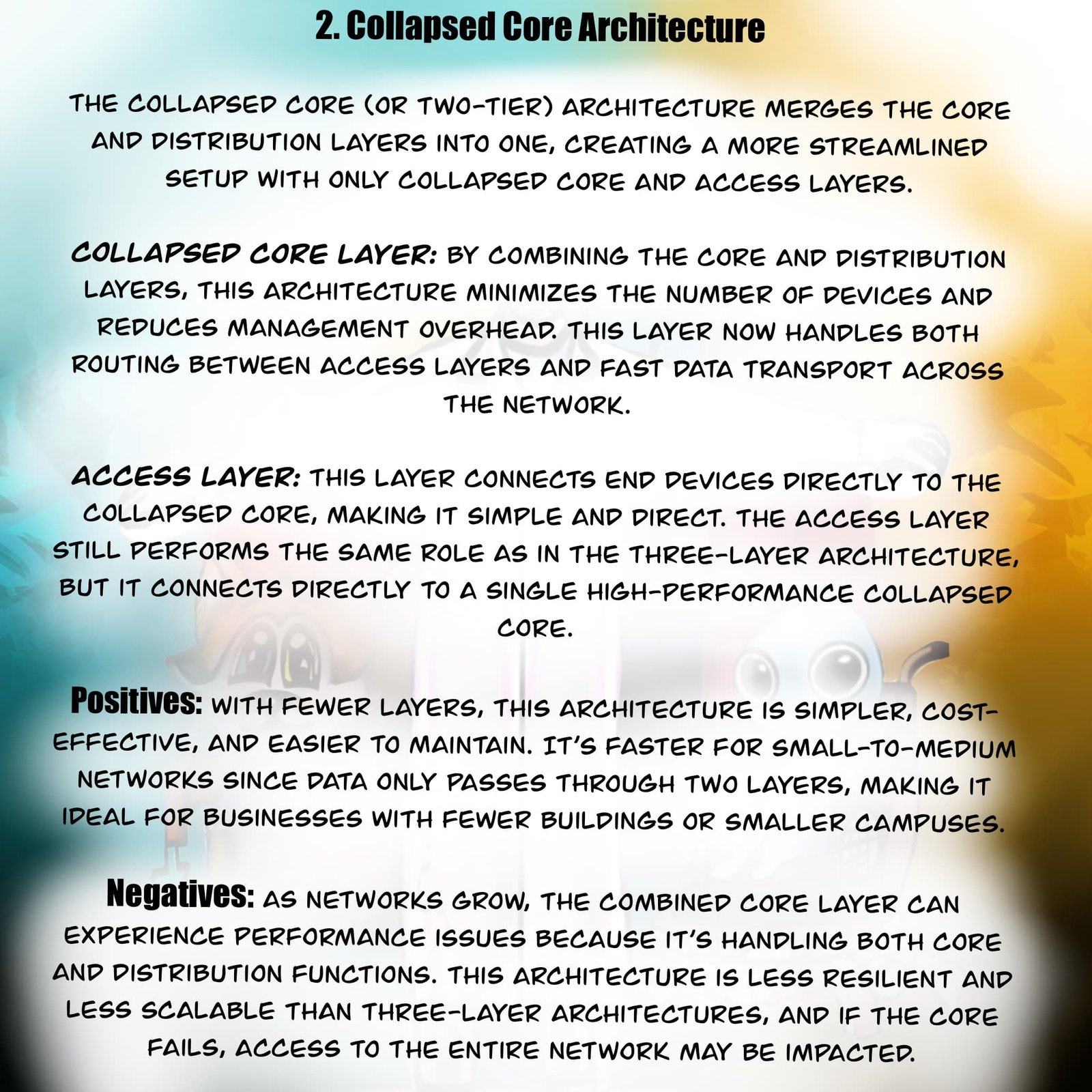 Overview of collapsed core two-tier architecture and its pros/cons