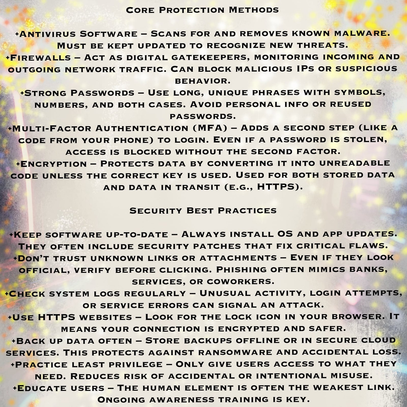Cybersecurity - Core Protection Methods and Best Practices